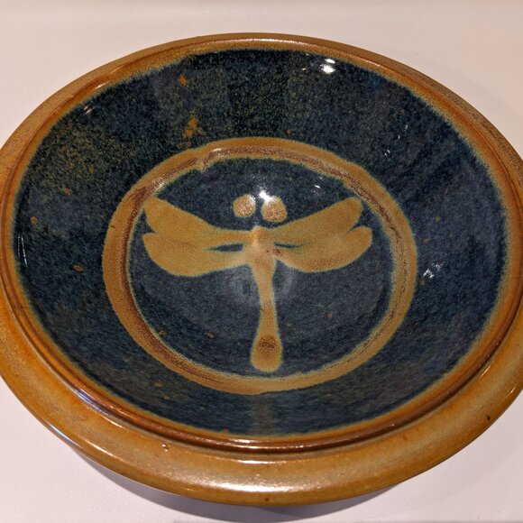 Vintage 1970s Stoneware Pottery Bowl – Dragonfly – Boho Cottagecore MCM Nature - Picture 6 of 7